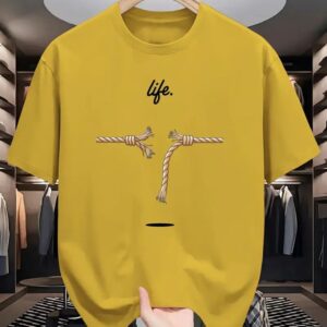 Men’s Mustard Yellow Life Print Casual Tee